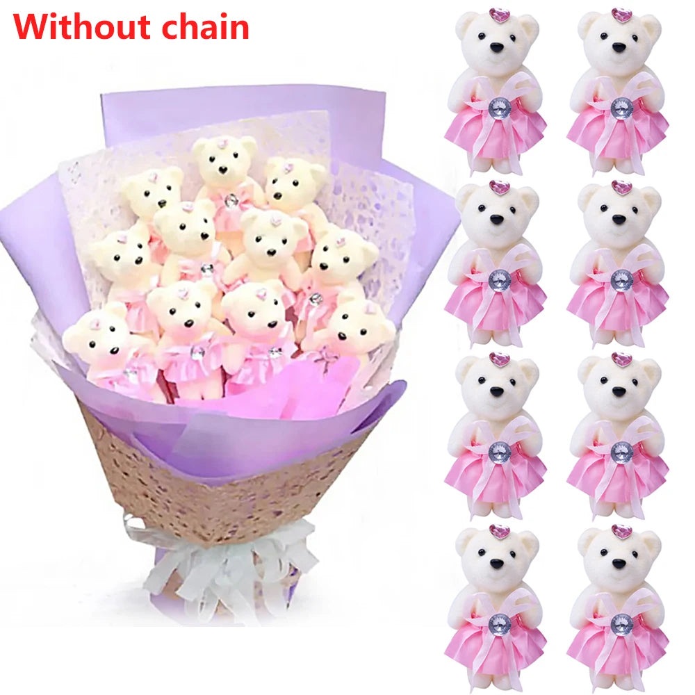 10pcs/Pack 12CM Couple Bear Flower Bouquet Dolls Mini Foam Teddy Bears Plush DIY Valentines Flower Gifts Packaging Accessor part