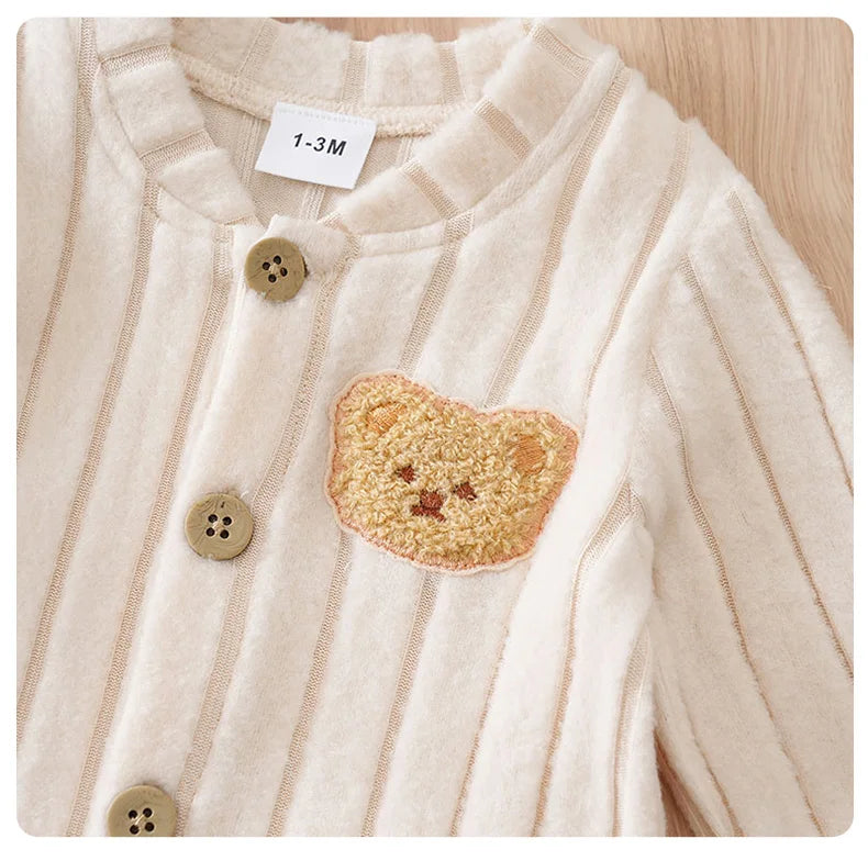 Winter Baby Toddler Onesie+Hats Button Bear Warmth Lovely 0-18 Months Newborn Knitted Romper Round Neck Soft Minimalist Casual