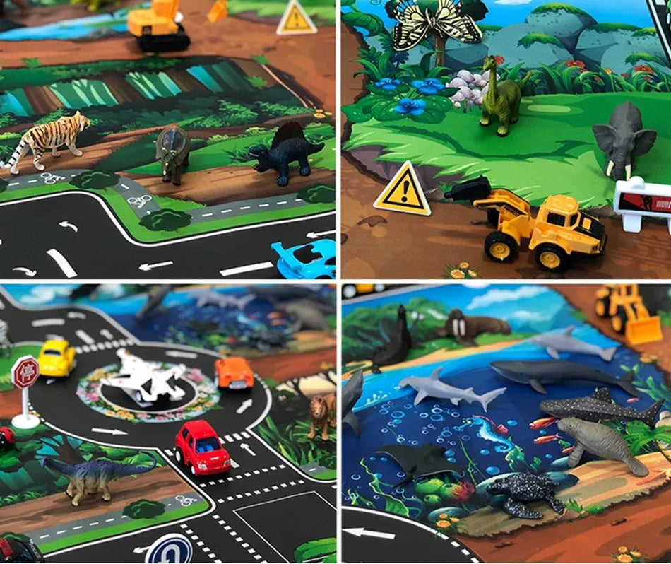 100x130 Kids Playmat Farm Road Portable Map Baby Educational Rugs Toddler Dinosaur Waterproof Play Mat Crawling Non-Toxic Carpet