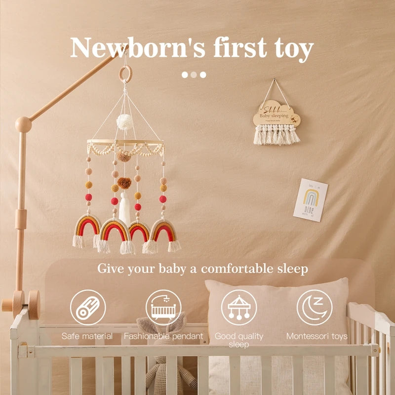 Baby Toys Wooden Rattles Nordic Style Rainbow Infant Crib Mobile Bed Bell Room Decor Kids Musical Hanging Toy Birthday Gifts