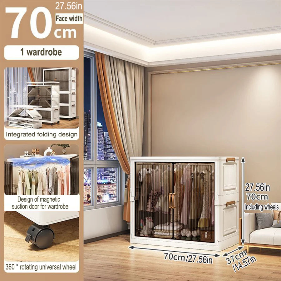 70-80cm Multifunction Folding Storage Cabinet | Dustproof Foldable Wardrobe & Closet Organiser | Heavy-Duty Household Sundries Locker Storage Box
