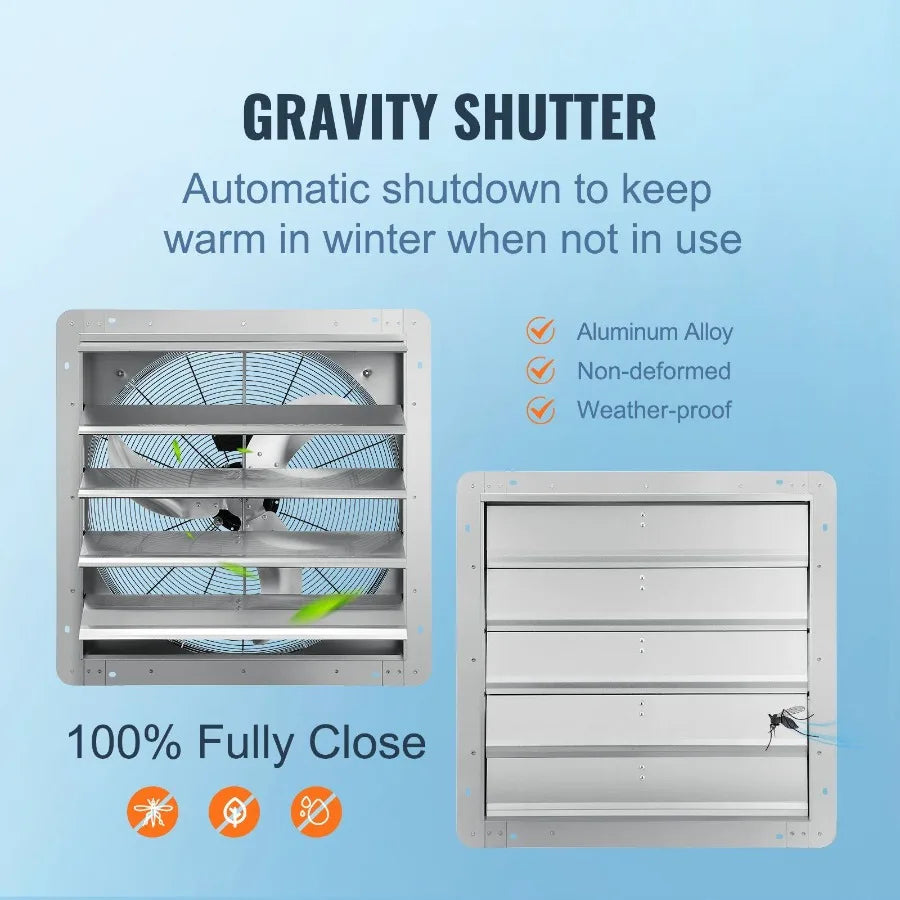 24'' Shutter Exhaust Fan Highspeed 3320 CFM Aluminum Wall Mount Attic Fan with ACmotor Ventilation and Cooling for Greenhouses