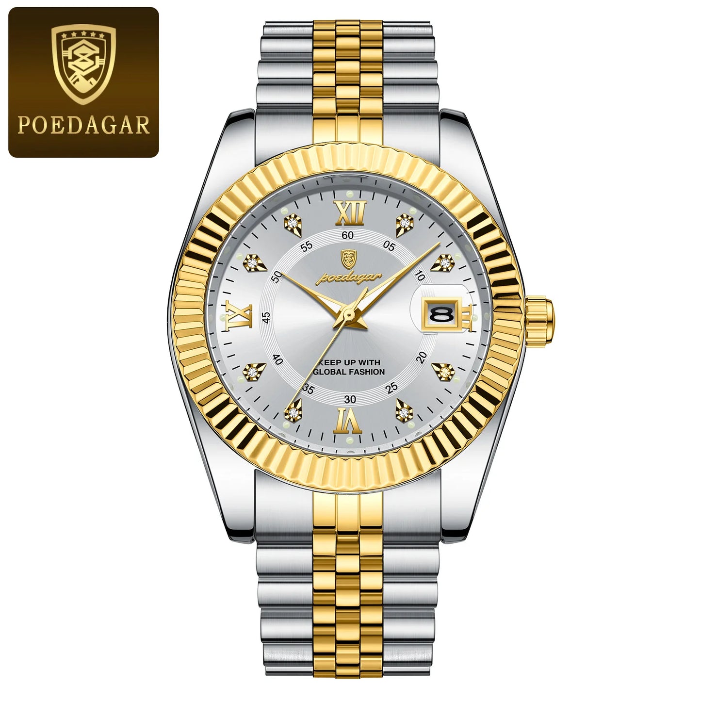 POEDAGAR Luxury Fashion Men Watch Waterproof Stainless Steel Luminous Military Man Wristwatch Date Business Quartz Men's Watches