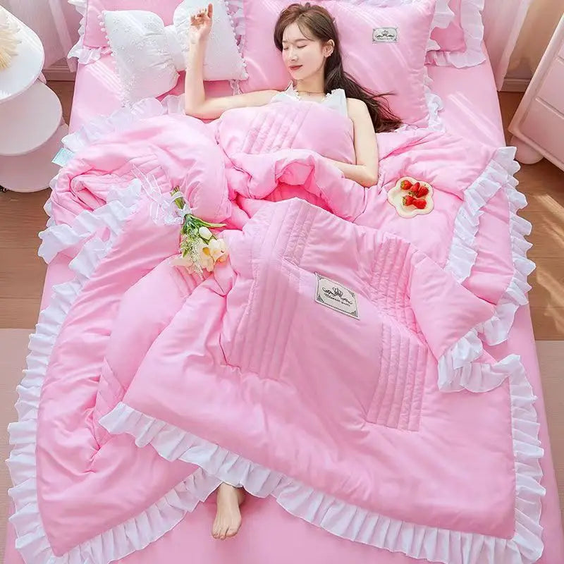 Korean Princess Floral Embroidery Summer Bedding Set