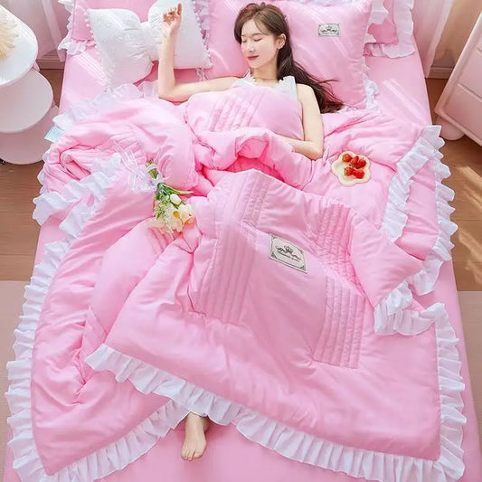 Korean Princess Floral Embroidery Summer Bedding Set