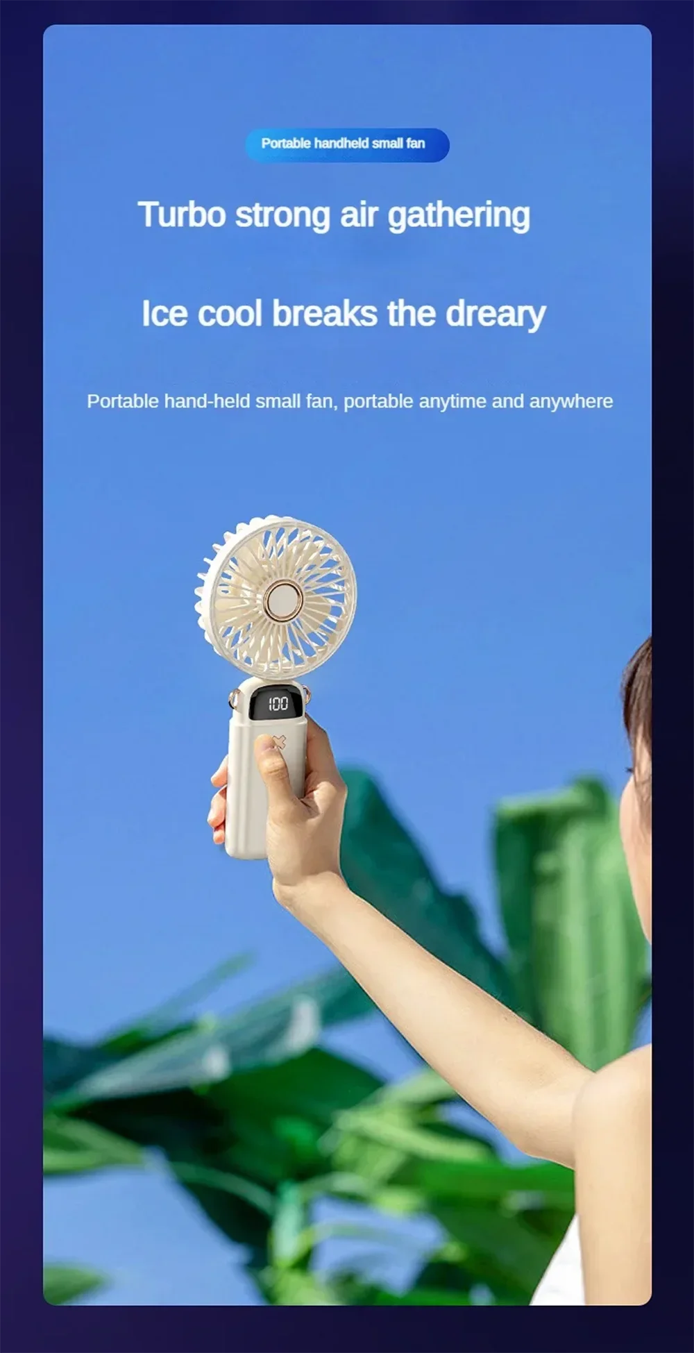 USB Handheld Mini Fan Foldable 5 Speed USB Rechargeable Fan with Phone Stand and Display Screen