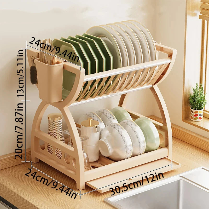 Kitchen Multifunctional Storage Rack, Bowl And Plate Organiser With Drainage Rack, Countertop Cutlery Storage Rack