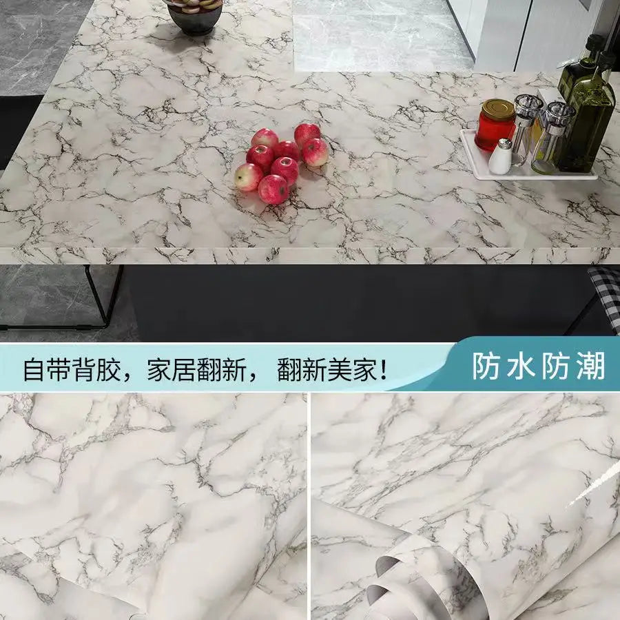 PVC Thickened Waterproof And Oil-proof Marble Wallpaper Self-adhesive Sticker Bathroom Cabinet Cooktop Desktop Decorative Film