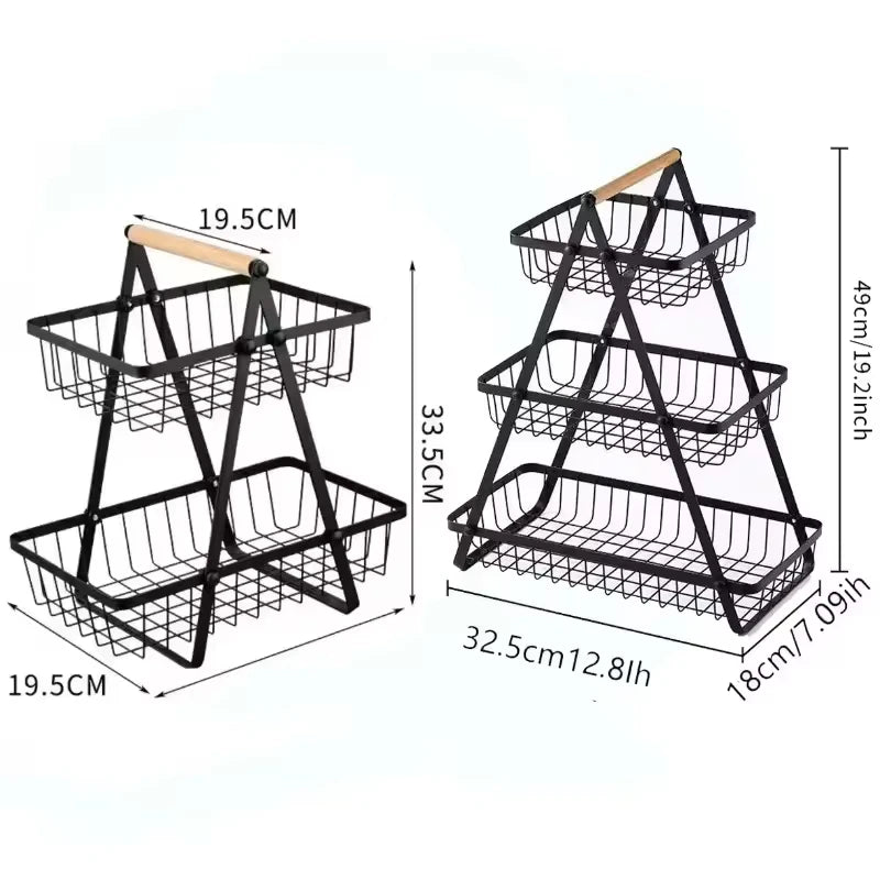 2-3 Tiers Countertop Fruit Basket Portable Iron Art Kitchen Organiser for Fruits Bread Snacks Storage Rack