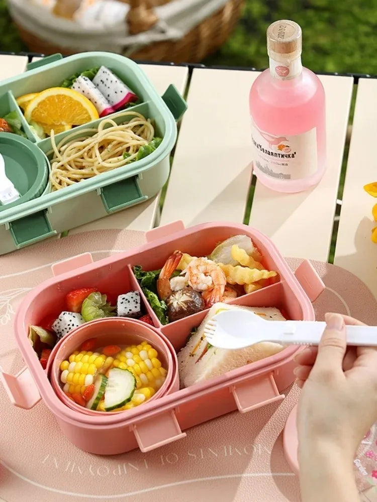 1000/1350ml Cartoon Lunch Box with Soup Bowl Bento Box Buckle Design Sealed and Leak-proof Portable Food Storage Container