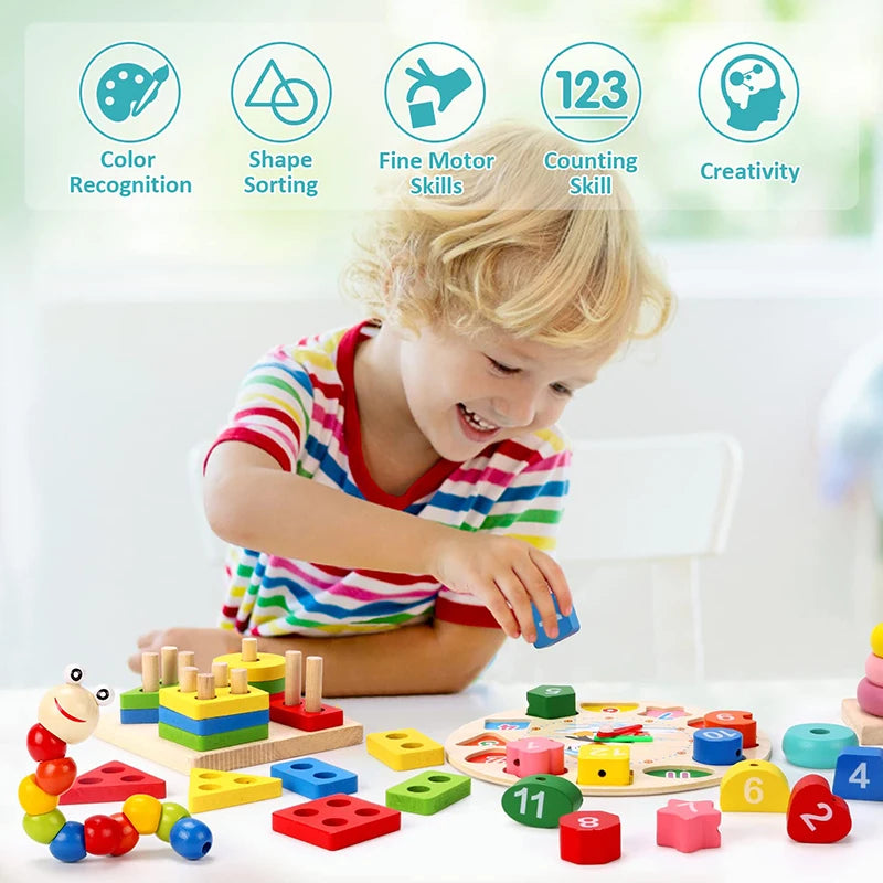 5–6pcs Montessori Wooden Toys Set – Educational Baby Development Puzzle for Boys and Girls
