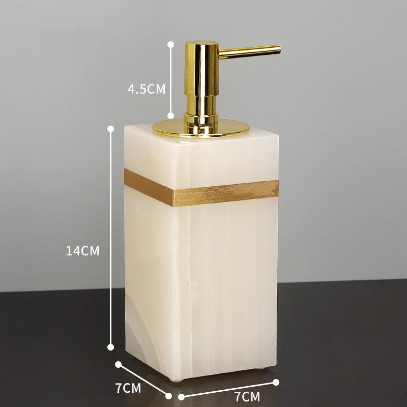 White Onyx Natural Marble Bathroom Accessories Gold Luxury Soap Dispenser Cotton Swab Holder Toothbrush Holder Bathroom Set