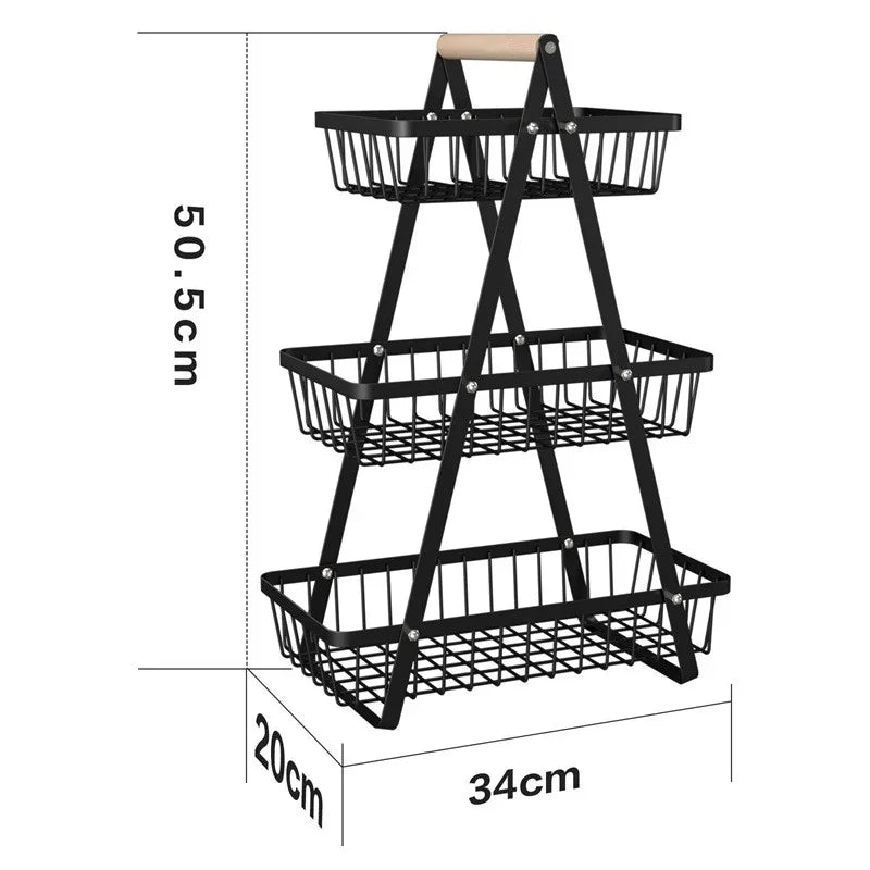 2-3 Tiers Countertop Fruit Basket Portable Iron Art Kitchen Organiser for Fruits Bread Snacks Storage Rack