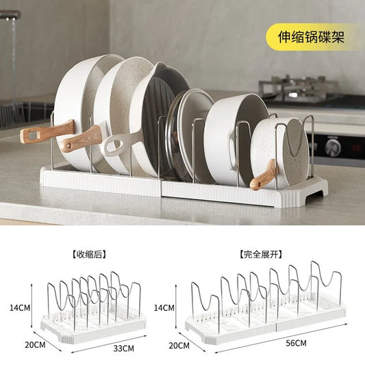 Expandable Kitchen Cabinet Pot Organiser - Adjustable Divider Rack, Multi-Use Storage Solution for Pots, Pans & Lids