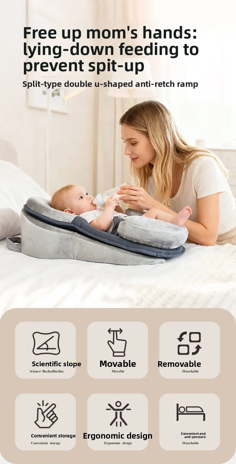 Baby Ramp Pillow, Seat Cushion, Wedge Pillow, Anti-Reflux Support, Newborn Nursing Pillow, Infant Anti-Spit-Up Pillow
