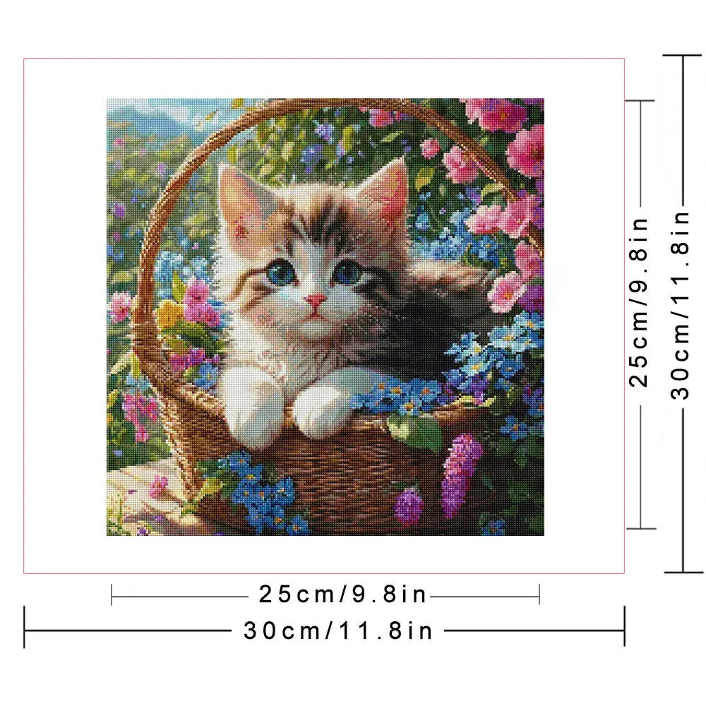 Huacan Diamond Cat Painting Kit In Flower Basket