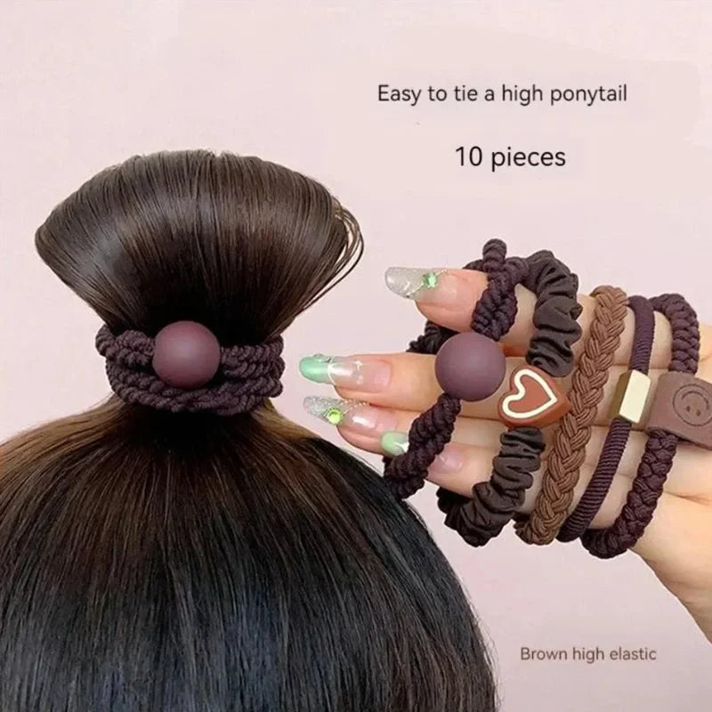 10-Piece Women’s Elastic Hair Ring Set – Soft No-Snag Bands