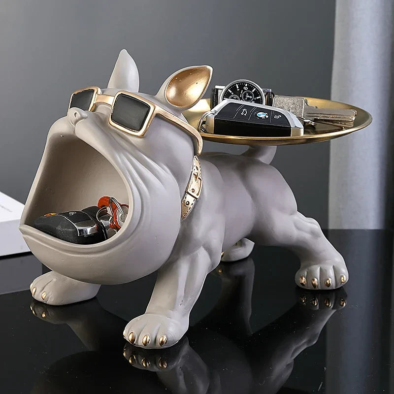 Bulldog Storage Tray Sculpture – Cool Resin Dog Decor with Tray
