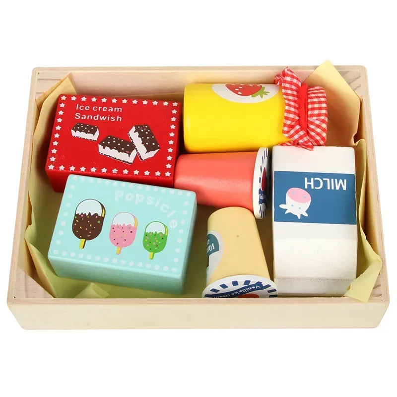 Wooden Simulation Kitchen Toy Montessori Pretend Play House Series Cut Fruit Desserts Children Cut Vegetables Educational Toys