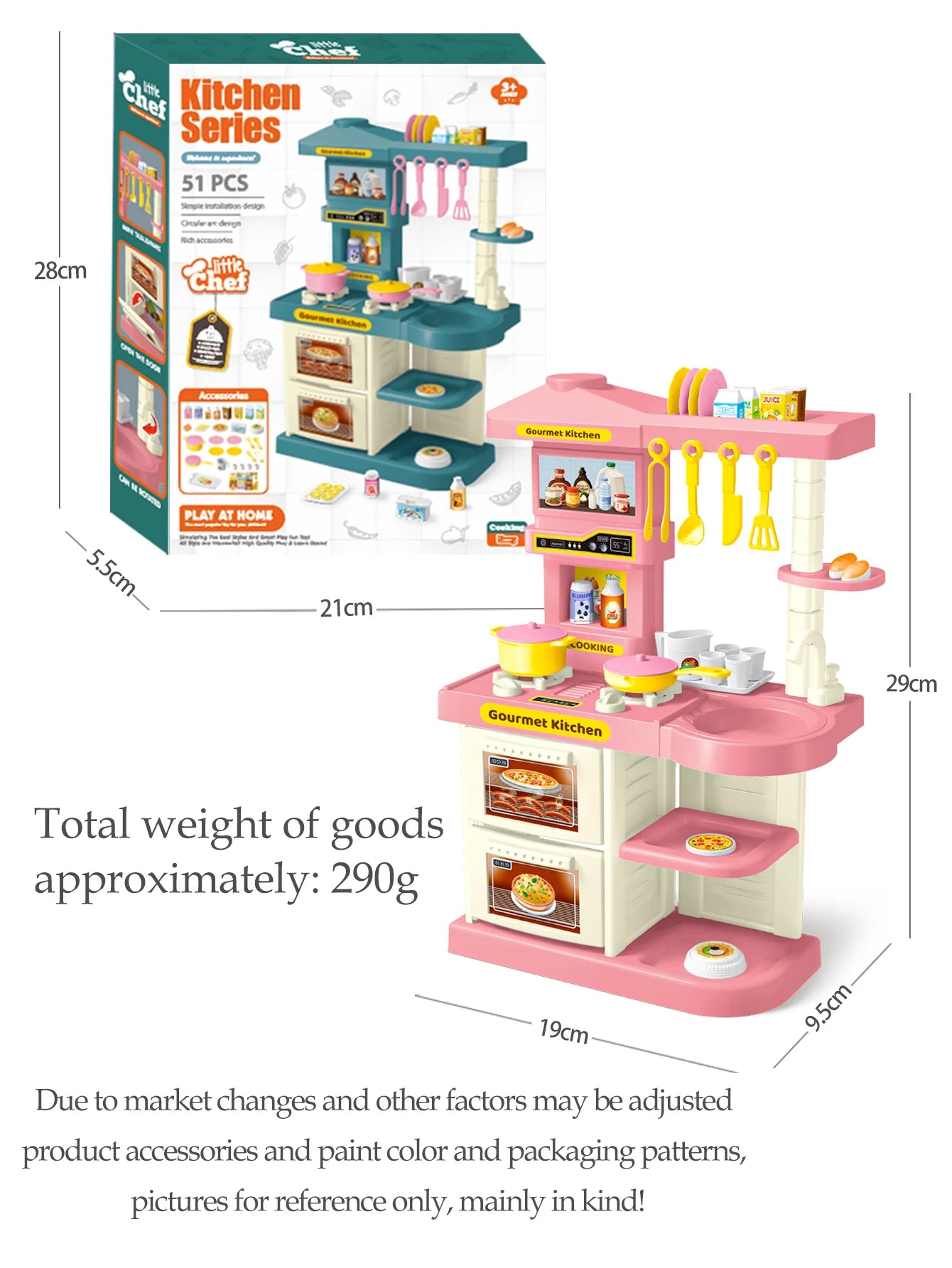 Kids Play Kitchen Accessories, Playset Toys Kitchen Foods Pans Milk Pots Breads Fork for Kid 3+ Boys and Girls
