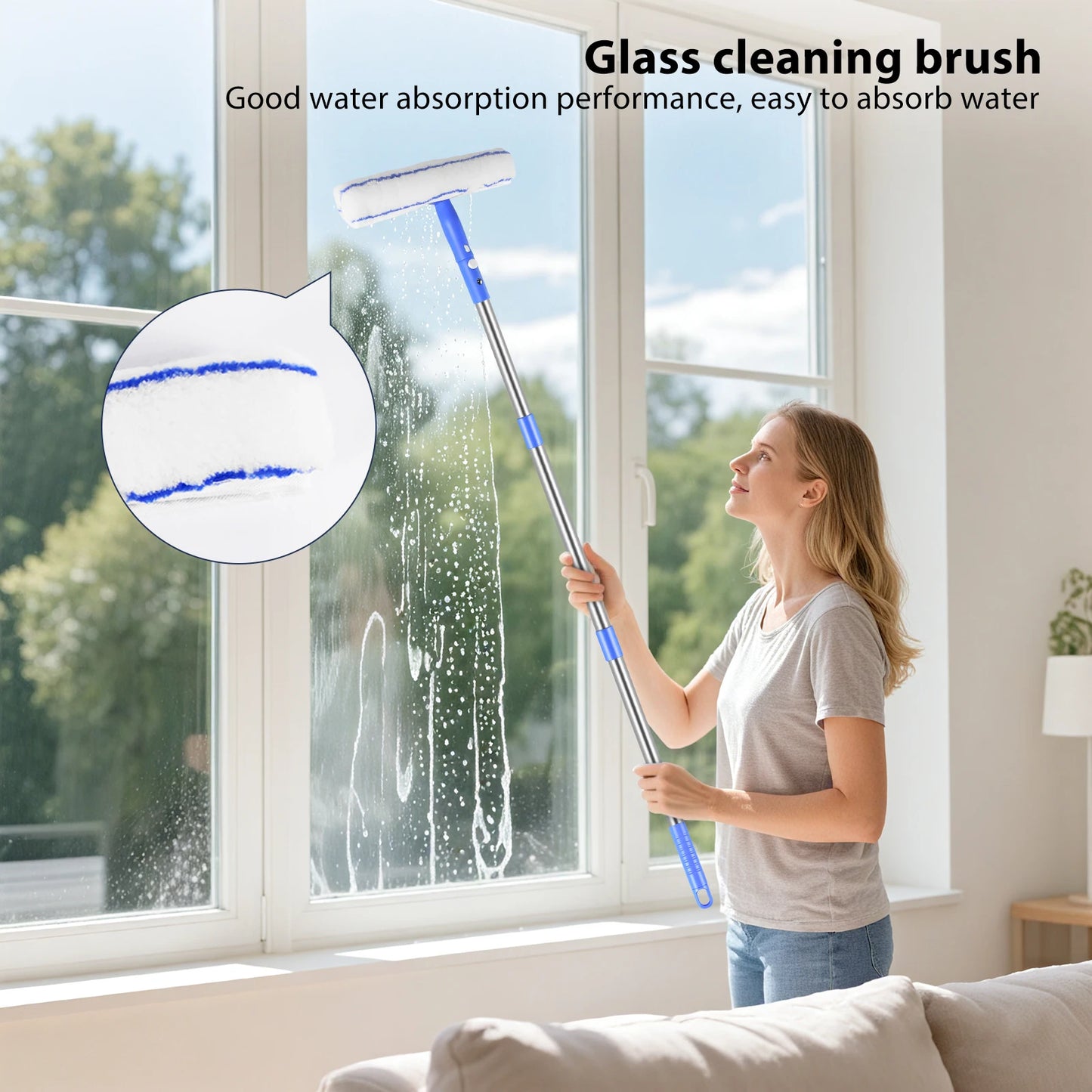 16.5-165cm Extendable Window Cleaning Kit 2 in 1 Glass Squeegee Cleaner Duster Mop Cleaning Tools