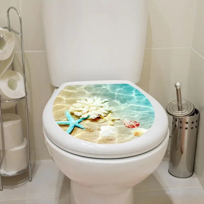1pc DIY Undersea Animal Pattern Bathroom Decor 3D Toilet Seat Sticker PVC Art Wallpaper Removable Bathroom Decals Toilet Sticker