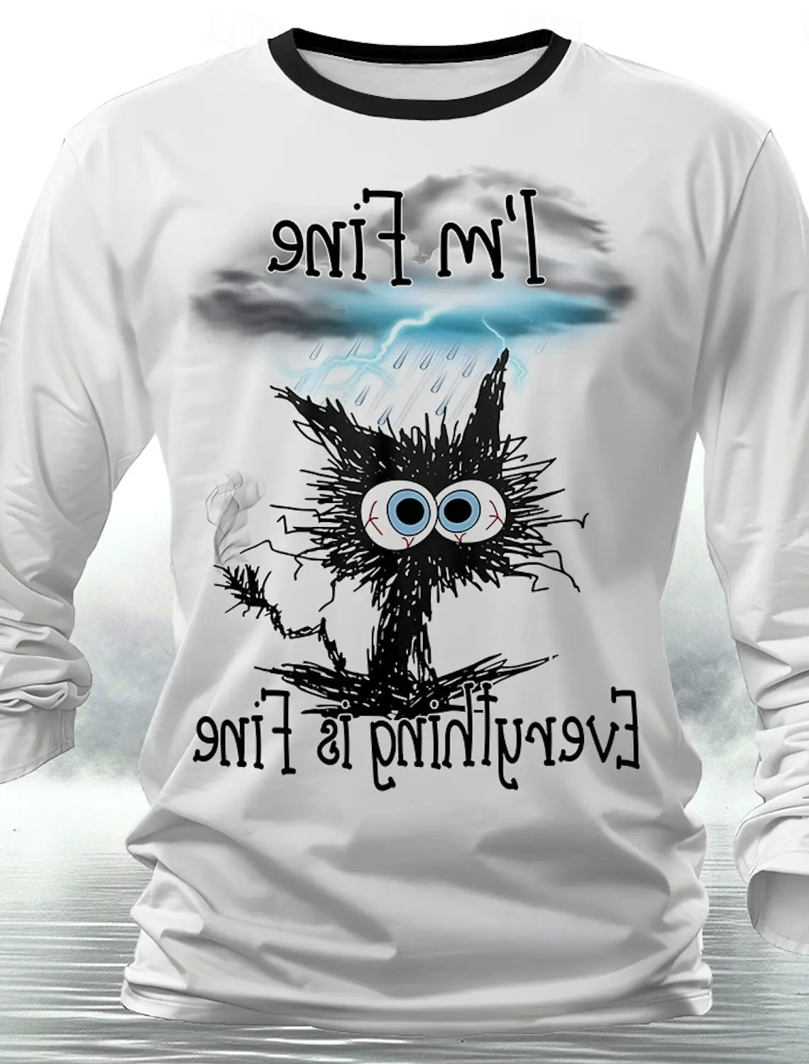 3D Printed Halloween Kitten Pattern 3D Printed Autumn Men's Crew Neck T-Shirt Casual Long Sleeve Oversized Pullover Fashion Tops