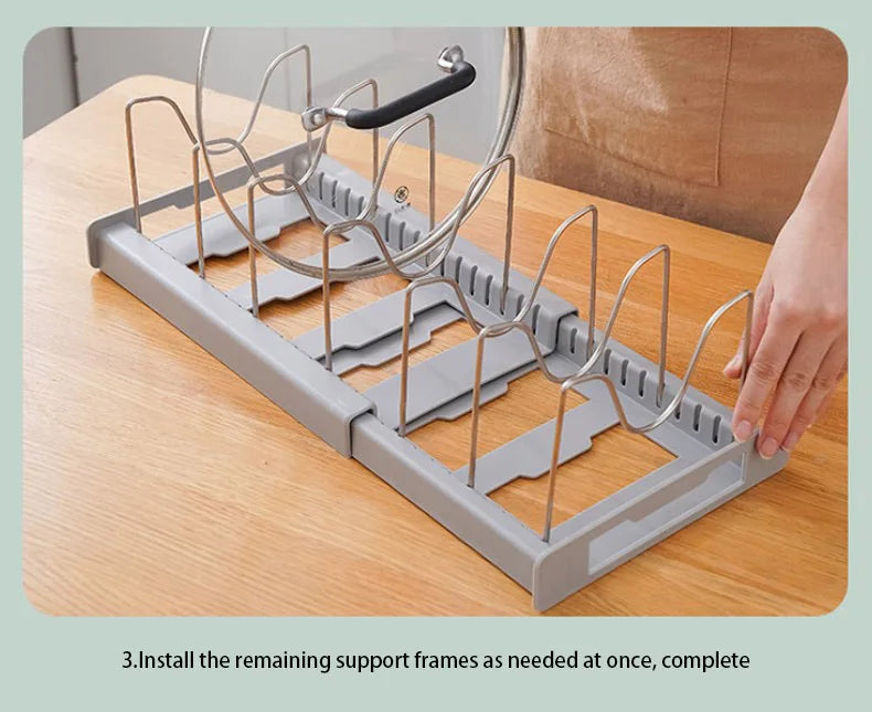 Expandable Kitchen Cabinet Pot Organiser - Adjustable Divider Rack, Multi-Use Storage Solution for Pots, Pans and Lids