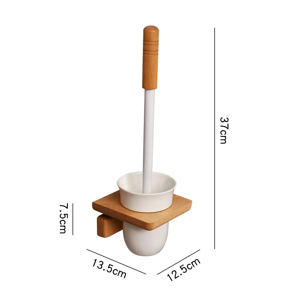 Bathroom Wood Toilet Brushes Ceramic Base Toilet Brush Holders Wall-mounted Brushes No-punch Wall-mounted Cleaning Brush Set