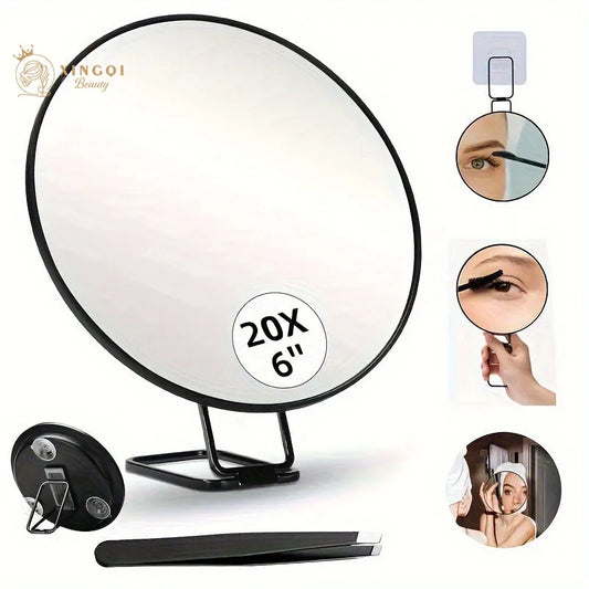 6" Round Make Up Mirror magnifying 10x 20x 30x Times With Suction Cups For Bathroom Mirror With 360 Stand