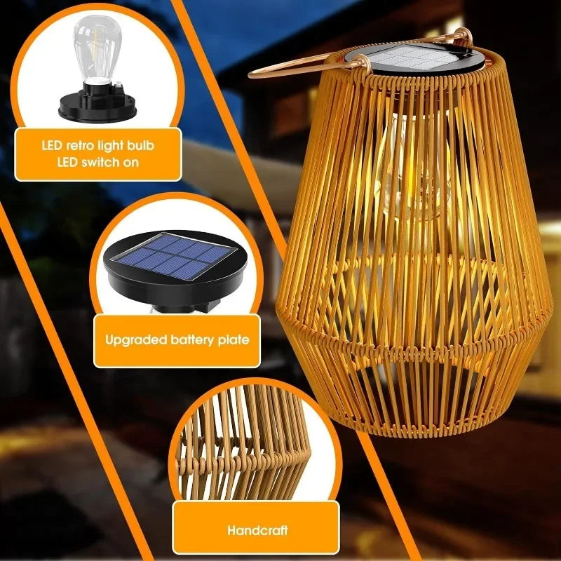 Outdoor Induction Hanging Handmade Woven Waterproof Solar Light, 0.6W Solar Tungsten Filament Lantern Yard Patio Street Light