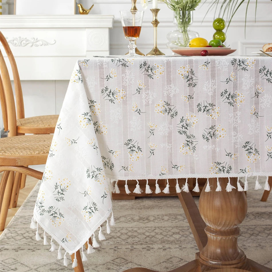 Korean Style Daisy Tassels Cotton Floral Table Cloth