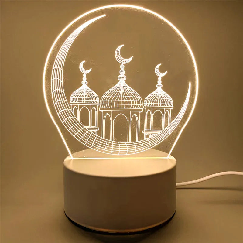 USB Operated 3D LED Night Light Eid Mubarak Table Ornament Muslim Ramadan Decoration for Home 2025 Eid Al Adha Holiday Lighting