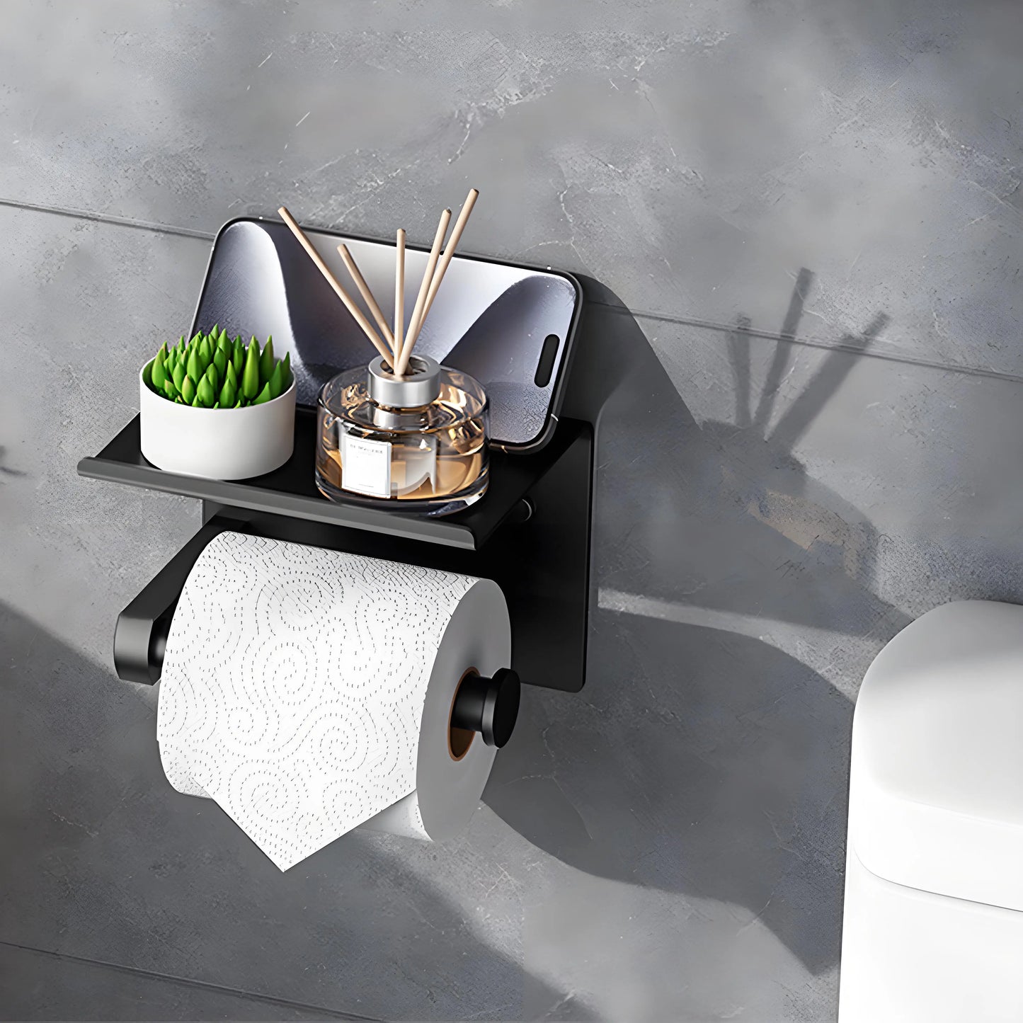Self Adhesive Toilet Paper Holder with Phone Shelf Stainless Steel Wall Mount Toilet Paper Roll Holder for Bathroom Accessories