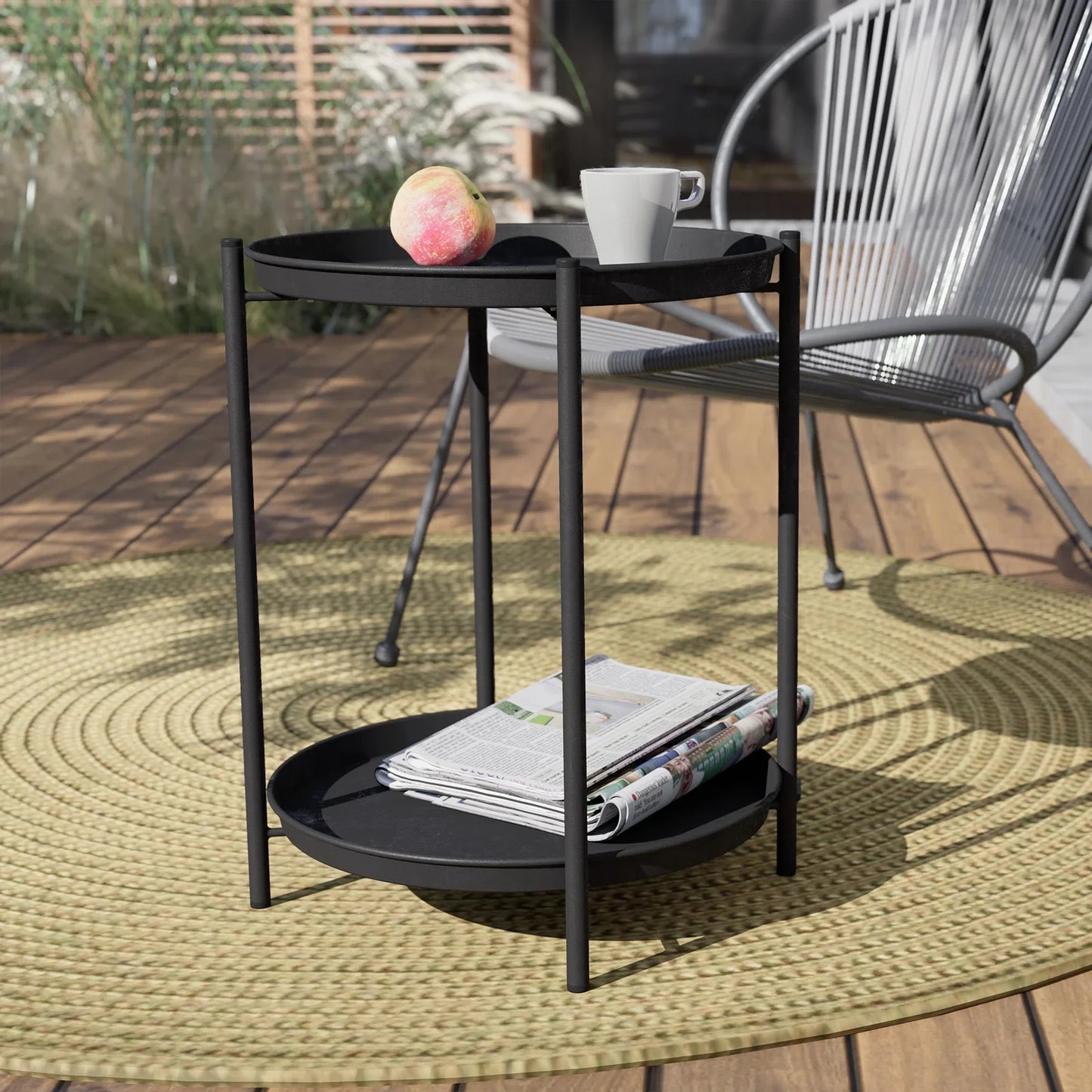2-Tier Round Metal End Table, Modern Accent Table with Removable Tray Perfect For Home Garden Decor, Deck Party And Festival