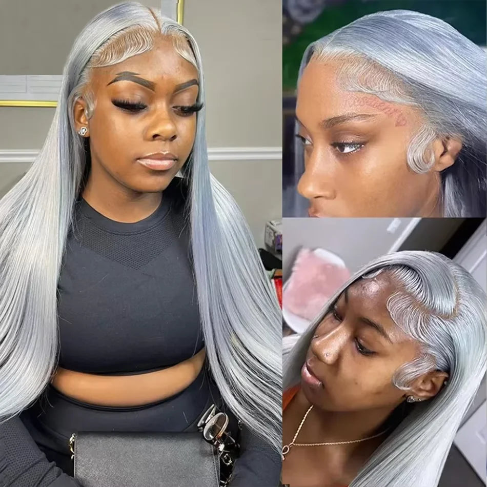 Grey Lace Front wig human hair Straight 13x4 Pink HD Lace Frontal Wigs Human Hair Pre Plucked with Baby Hair Pink Color Wig Hair