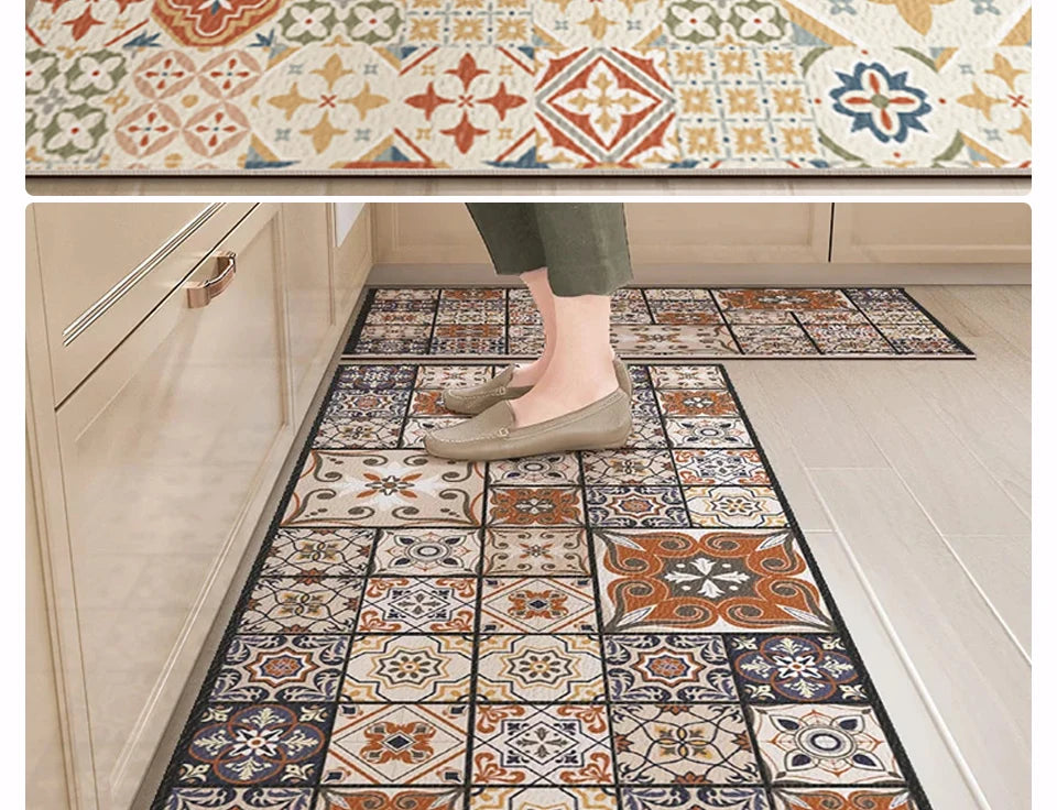 Kitchen Floor Mat Leather Pvc Carpet Waterproof Oil-proof Foot Mats Home Decoration Flower Floral Rug
