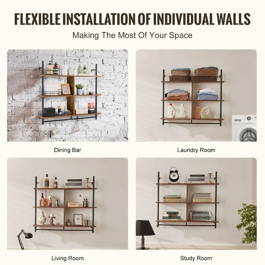 Industrial Pipe Shelf 3 Tier 41.5x9.84in WallMount for Kitchen Bedroom