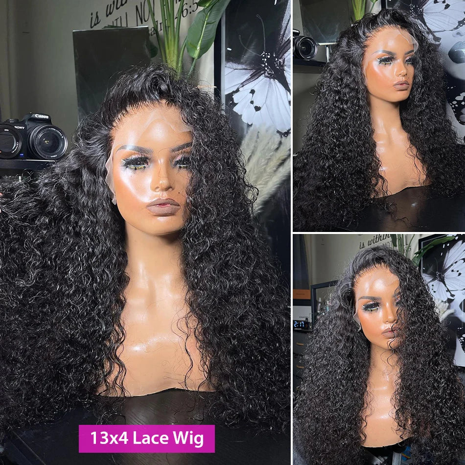 13x4 Hd Kinky Curly Lace Frontal 100% Human Hair Wigs Pre Plucked Brazilian Glueless Water Wave 4x4 Lace Closure Wigs Curly Wave