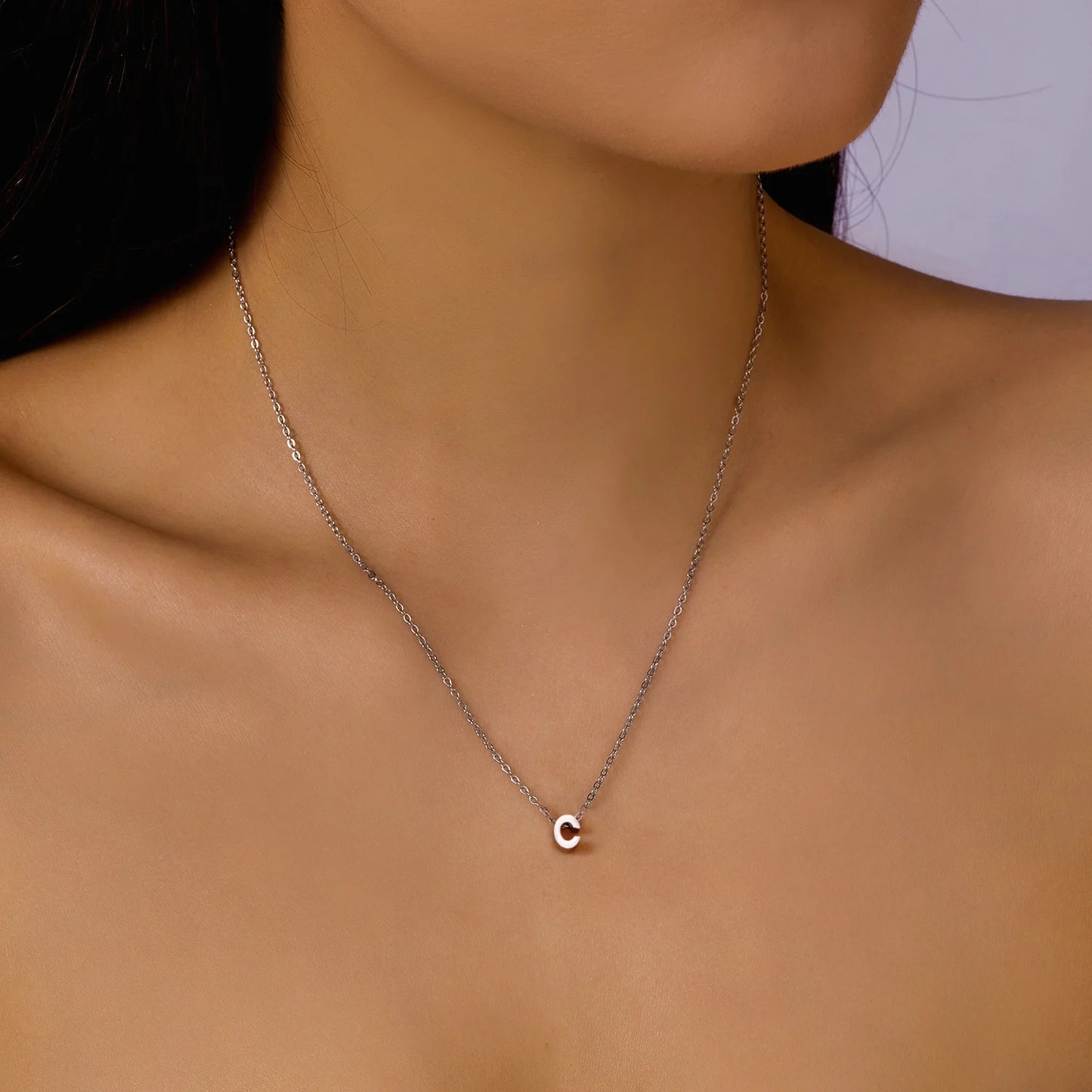 Silver Color Tiny A-Z Initial Letter Necklace for Women Stainless Steel 26 Alphabet Name Pendant Necklaces Jewelry Birthday Gift
