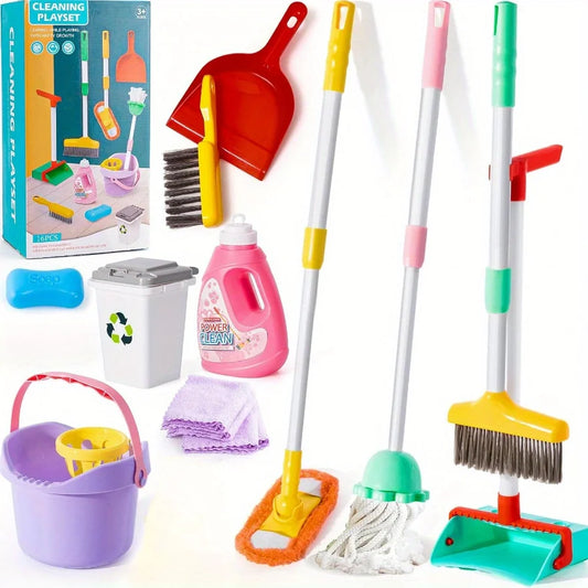 Kids Cleaning Toy Set, Kids Adjustable Mop Broom & Dustpan Set, House Cleaning Tool Toys for children，Random Color