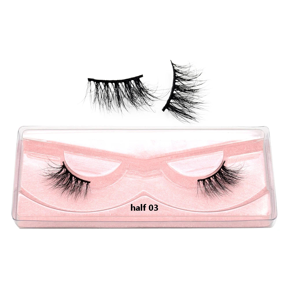 Visofree 3D Mink Half Lashes – Natural Long False Eyelashes with Clear Band, Handmade HT04