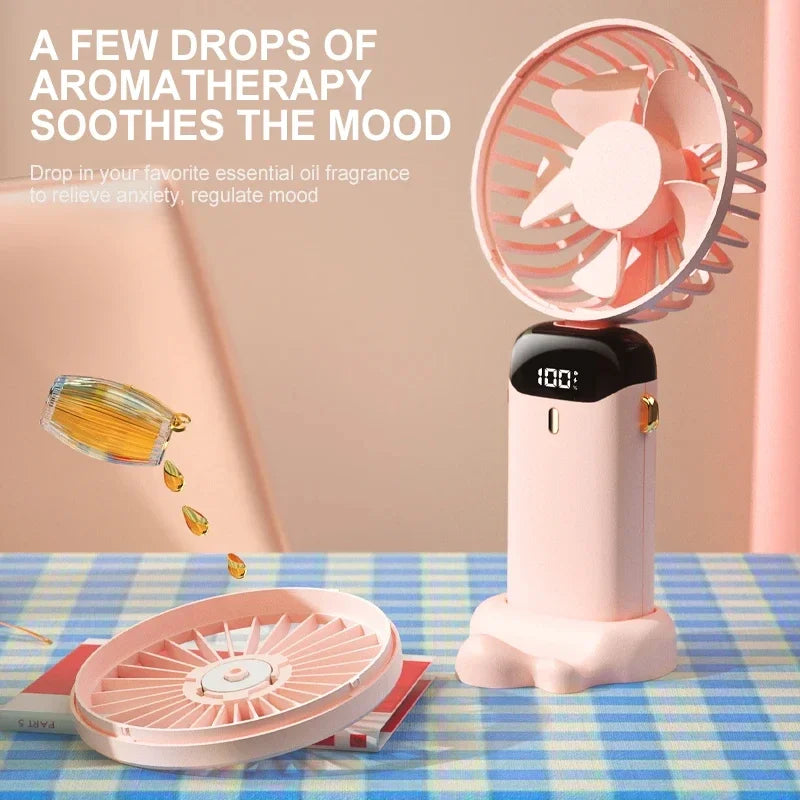 5 Speed Handheld USB Rechargeable Foldable Mini Fan 1800mAh