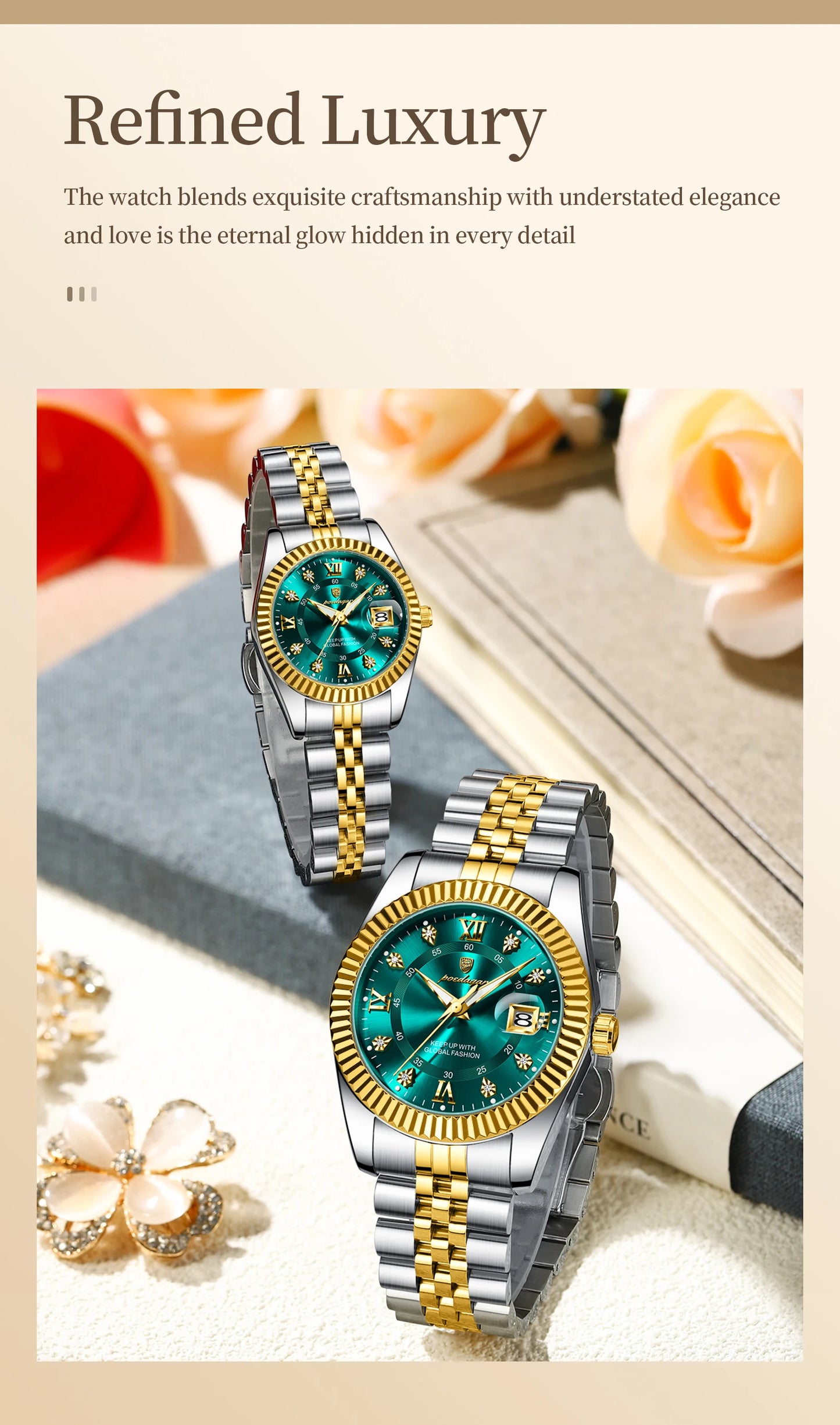 POEDAGAR Top Luxury Couple's Watches Luminous Date Classic Watches For Couple Quartz Stainless Steel Couple Watch Lovers Set+Box