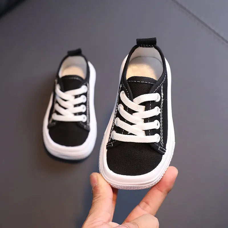 Girls Non-slip Tennis Shoes Infant Toddlers Square Toe Children's Sport Shoes Breathable Causal Lace Up Canvas Sneakers Boys