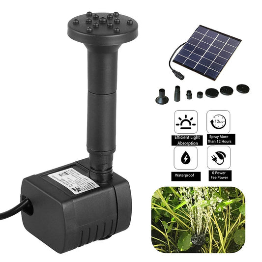 Solar Water Pond Pump Multifunctional with 6 Nozzles Aquarium Wave Maker Decorative Props Portable for Pool Fountain Submersible
