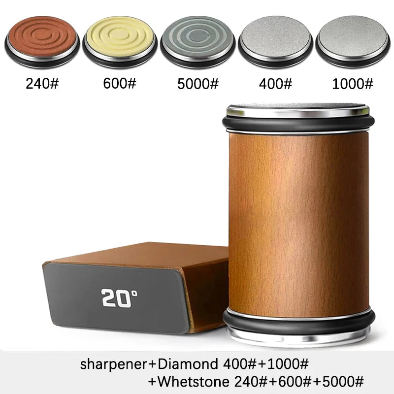 Niiruo Rolling Knife Sharpener Kit Double Sided Diamond Sharpening 15/20° Degree Magnetic Angle For Kitchen Knives Whetstone Set