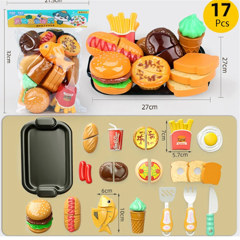 Kitchen Play House Toy Set Simulation Basket Fruit Vegetable Food Cutting Game Educational Kids Montessori Learning Girls Toy