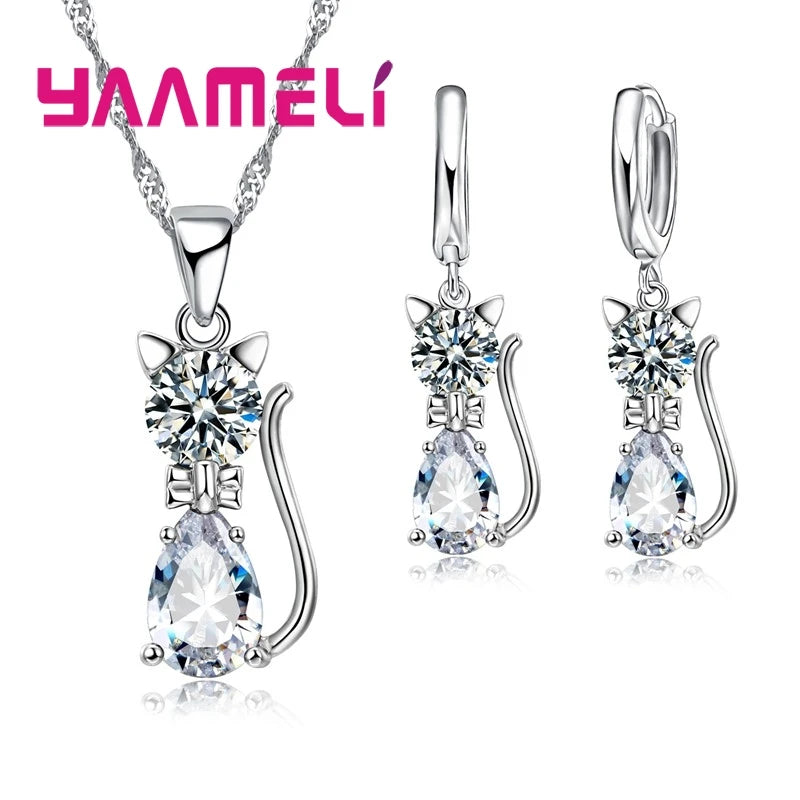Sterling Silver Cat Shape Jewelry Set