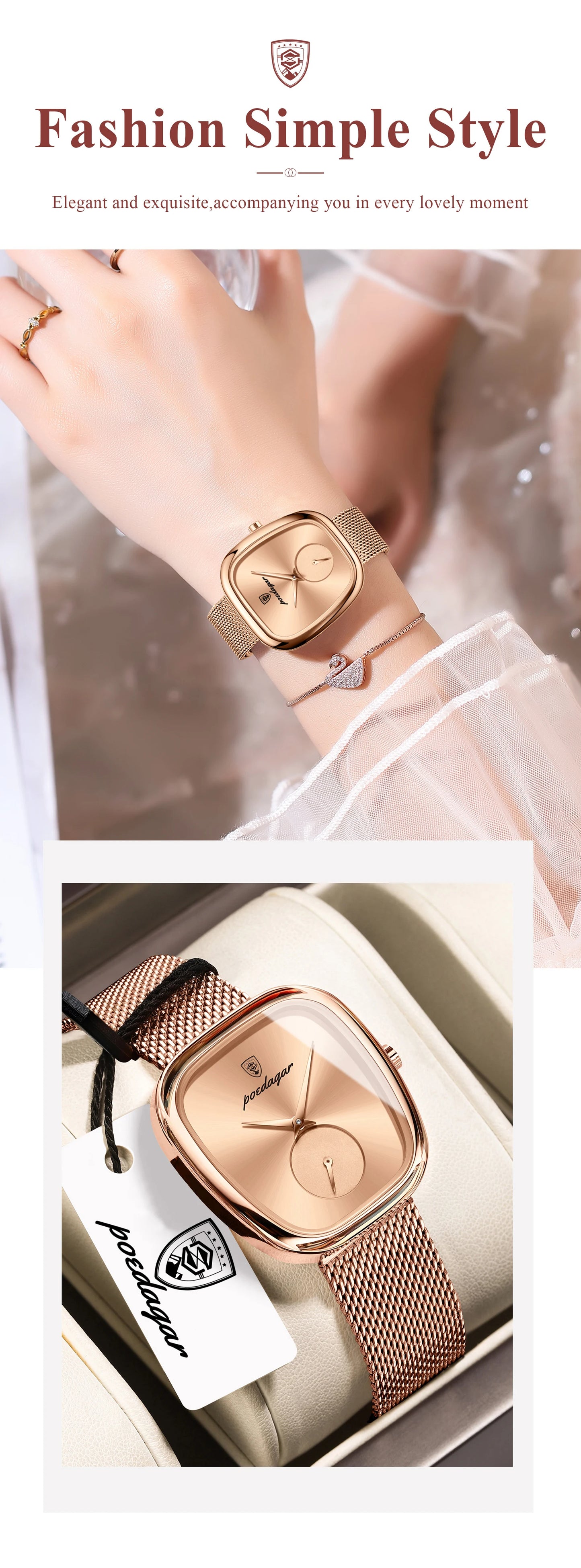 POEDAGAR Top Elegant Fashion Woman Wristwatch Waterproof Stainless Steel Ladies Watch Luxury Women's Quartz Watches Female Reloj